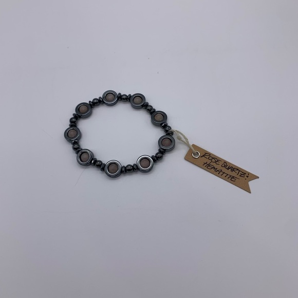 6mm Beaded ROSE QUARTZ Ornate HEMATITE Stretch Bracelet Brand New - Picture 1 of 8